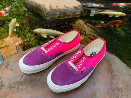 Vans Vault Authentic OG LX 廘皮 帆布拼接 玫红色 板鞋  休闲鞋