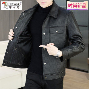 啄木鸟秋季新款夹克中青年男士商务休闲翻领潮流百搭帅气秋装外套