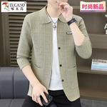 啄木鸟男士针织开衫2025秋季新款中青年男士翻领大口袋毛衣外套潮