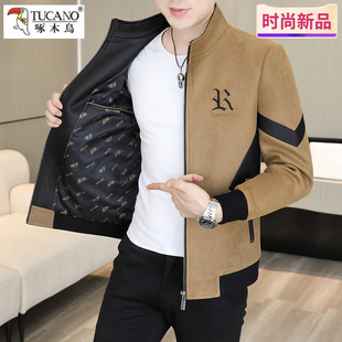 啄木鸟2025秋冬立领夹克中青年男士休闲百搭拼色帅气时尚男装外套