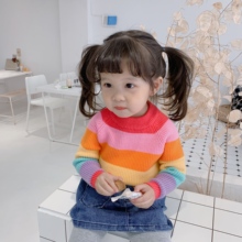 女童秋冬2019彩虹毛衣新款童装小童婴儿宝宝儿童洋气针织上衣韩版