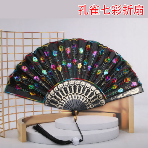 塔塔高中国风跳舞扇子孔雀尾巴