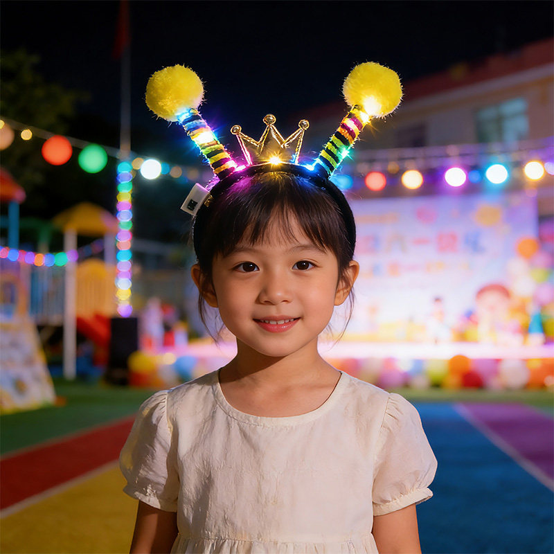 新款创意发光蜜蜂触角发箍头饰七彩灯光幼儿园活动表演装饰道具