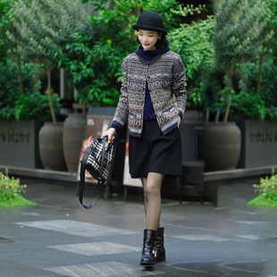 女25066 复古提花绵羊毛针织开衫 毛衣姐姐 费尔岛纯羊毛开衫