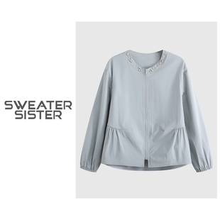 钉珠设计感外套女515 时尚 02021 拉链开衫 长袖