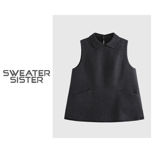 25220 叠穿马夹女6677 毛衣姐姐 ju好看翻领毛呢马甲千金风无袖