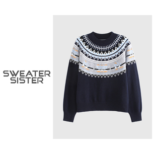 88393 保暖慵懒风套头毛衣249 毛衣姐姐 复古费尔岛提花圆领针织衫