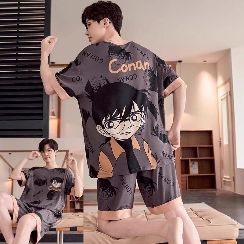 莫代尔睡衣男夏季短袖短裤青少年卡通路飞动漫海贼王大童初中学生