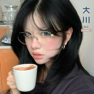 格雷系复古老钱风半框眼镜女近视度数可配防蓝光方圆脸素颜平光镜