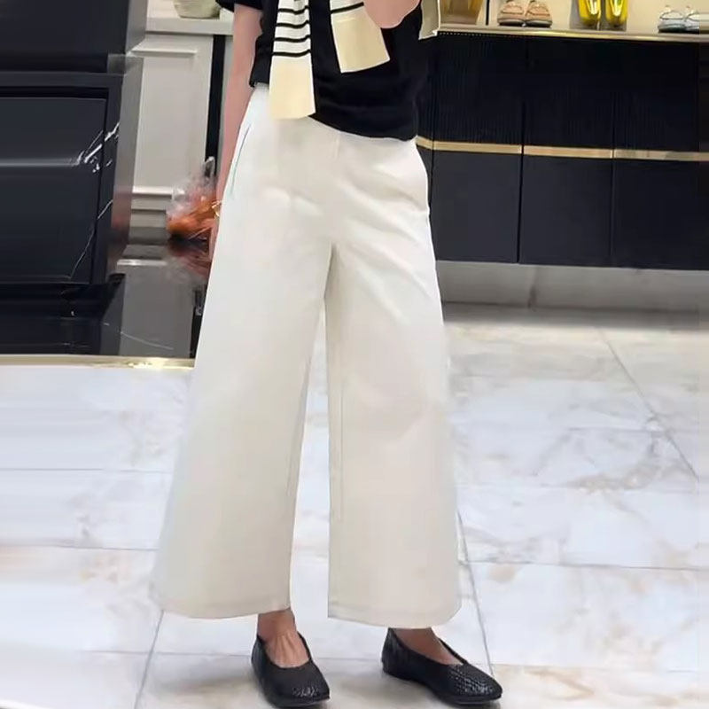 白色九分阔腿裤女时尚休闲裤2026春季新款高腰显瘦小个子直筒裤子