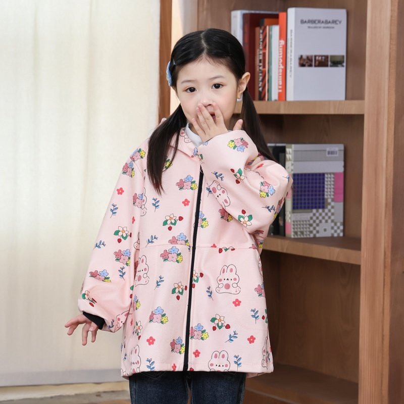 儿童罩衣外套加绒加厚秋冬季连帽长袖女童拉链宝宝幼儿园吃饭围兜,童装/婴儿装/亲子装,反穿衣/罩衣,淘宝优惠券,粉丝福利购,淘宝优惠卷