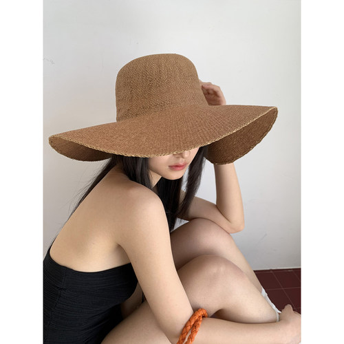 莫凡 小众时髦高级咖色草帽女春夏海边旅游凹造型出片防晒帽子潮