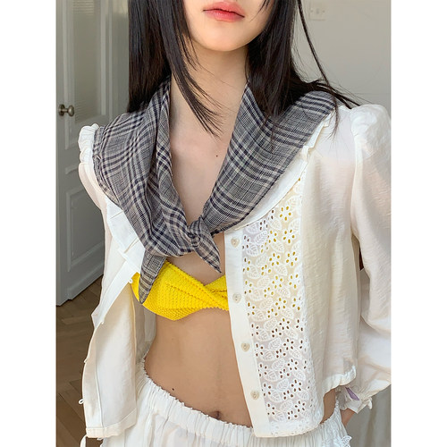 莫凡日系古着亚麻格子方巾