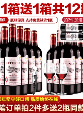 买一箱送一箱奥图纳城堡红酒赤霞珠干红葡萄酒整箱装正品共12支