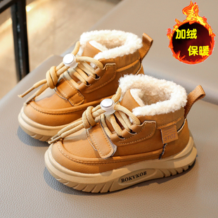 子宝宝棉鞋 男童运动鞋 防水 3岁6冬季 儿童雪地靴加绒加厚女童小童1