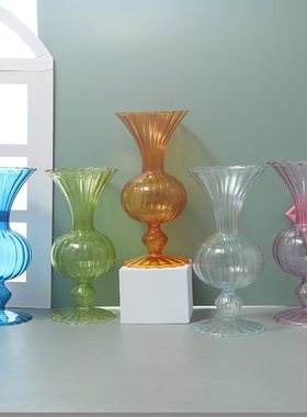 玻璃花瓶透明鲜花插花高级感法式欧式摆件客厅迷你复古创意花器