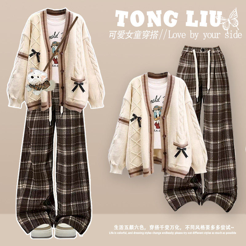 法国Uamtor女童针织毛衣开衫套装2025秋冬新款学院风中大童两件套