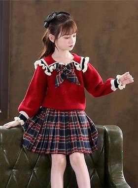 英国next ttat女童毛衣裙冬季洋气学院风连衣裙儿童jk套装公主裙