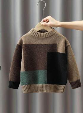 Next inss男童毛衣2025冬新款儿童拼色针织衫加绒洋气毛线打底衫