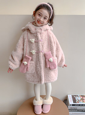 英国next ttat女童冬季外套洋气女宝宝毛毛衣儿童羊羔绒加厚上衣