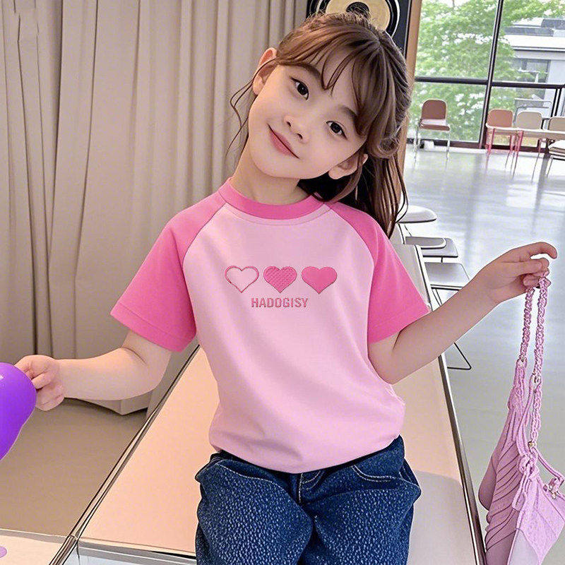 法国女童纯棉短袖T恤2026新款夏季儿童卡通插肩上衣夏装半袖衣服