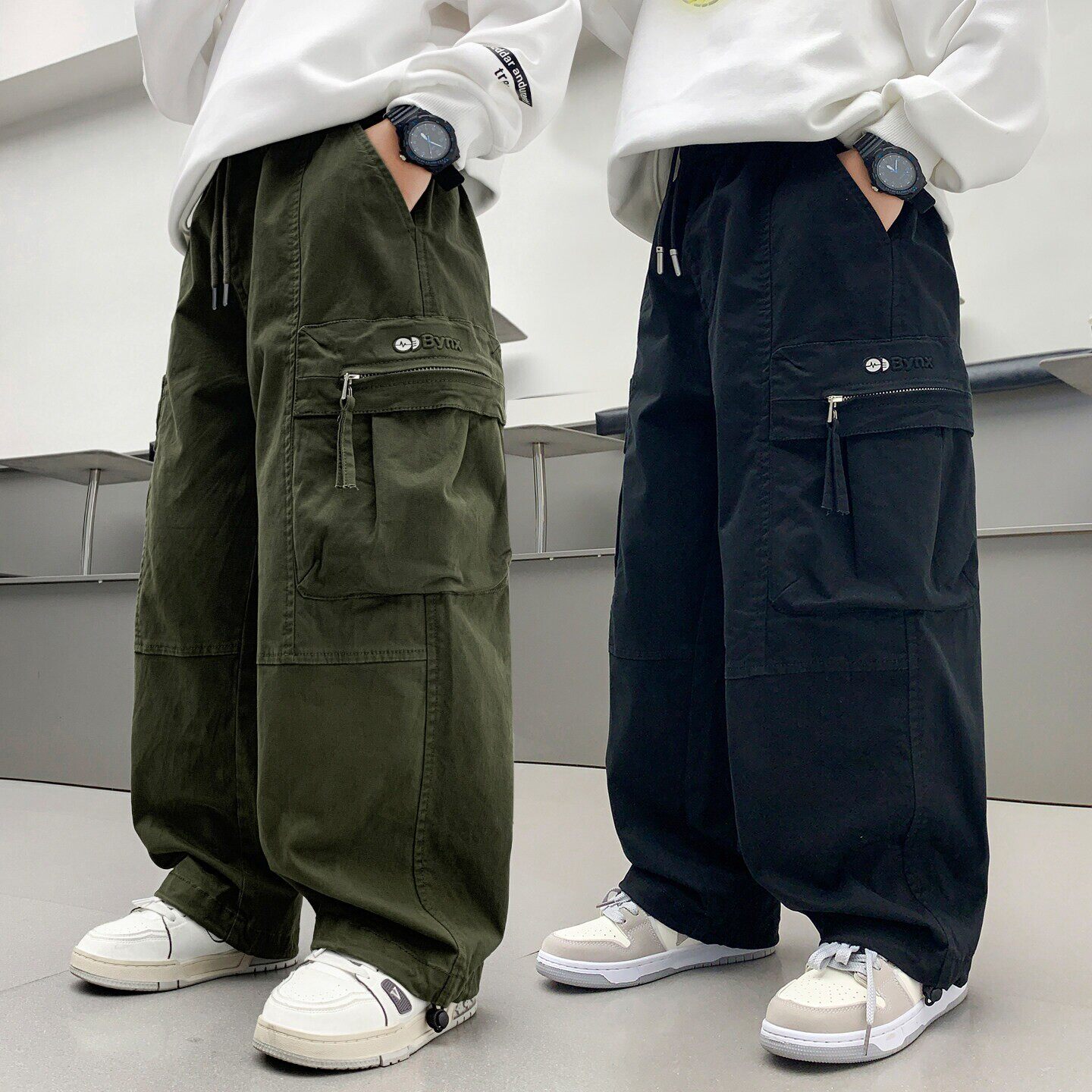 法国BADNUT男童裤子春秋2026新款儿童宽松直筒休闲大童工装裤帅气