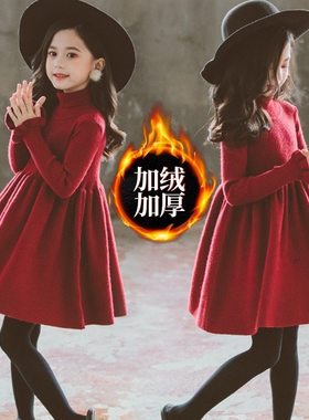 英国next ttat女童毛衣连衣裙秋冬季新款洋气针织加绒儿童公主裙