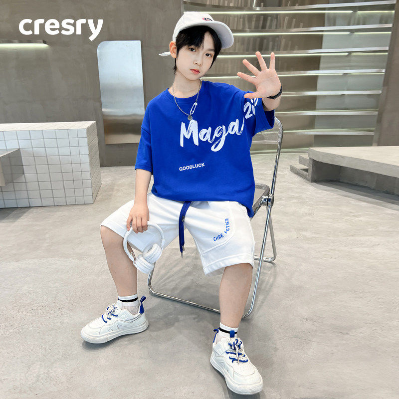 韩国CRESRY童装男童夏装套装2026新款儿童短袖t恤中大童运动短裤