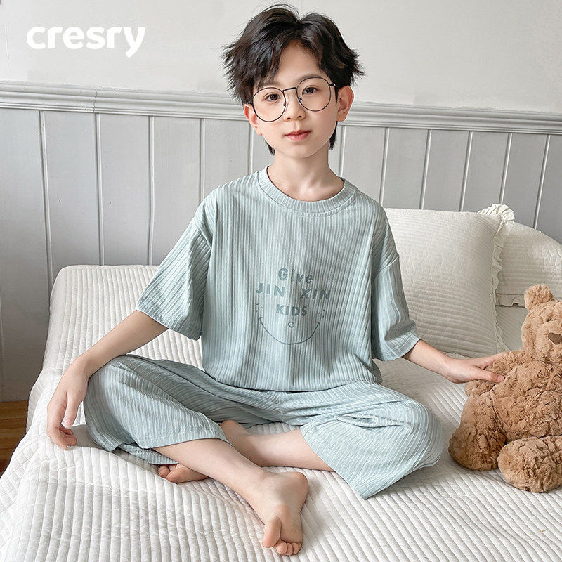 韩国CRESRY童装男童睡衣夏季2026新款中大童空调服男孩家居服薄款