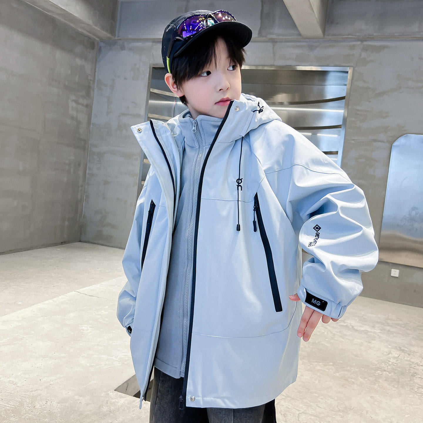 Jkids韩国男童外套春秋2026新款中大童春季三合一可拆卸冲锋衣潮