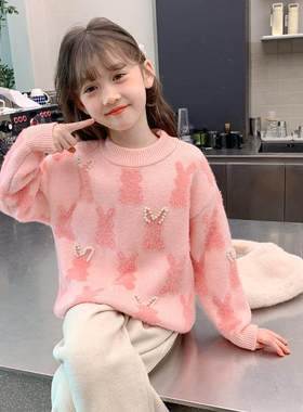 Next inss女童针织毛衣2025冬季新款儿童加厚冬季打底衫加绒保暖