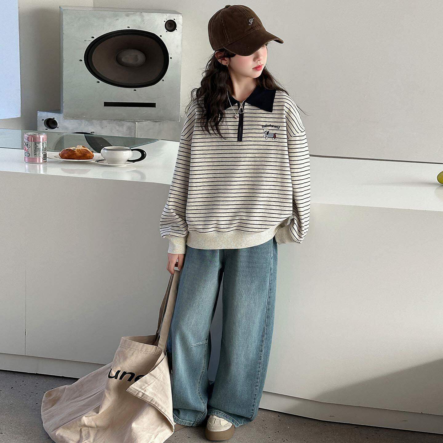 英国MDCW女童春季套装2026新款儿童POLO衫卫衣女大童牛仔裤两件套