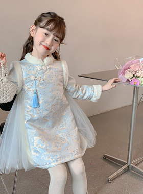 英国next ttat女童连衣裙秋冬季洋气儿童加绒裙子女孩旗袍公主裙