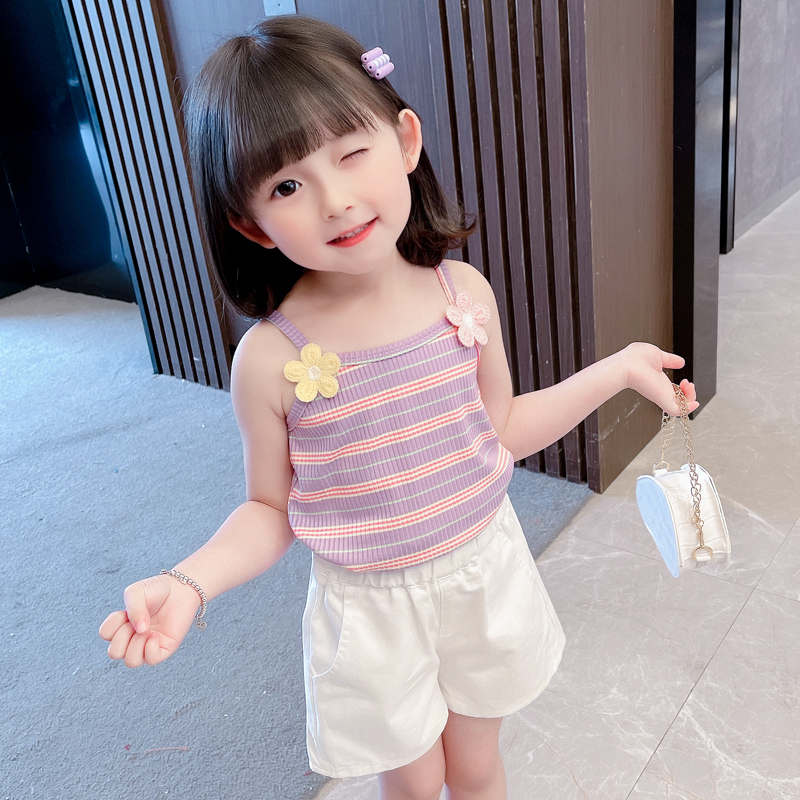 法国DiAY女童套装夏季2025新款吊带时髦纯棉宝宝背心夏装儿童短裤