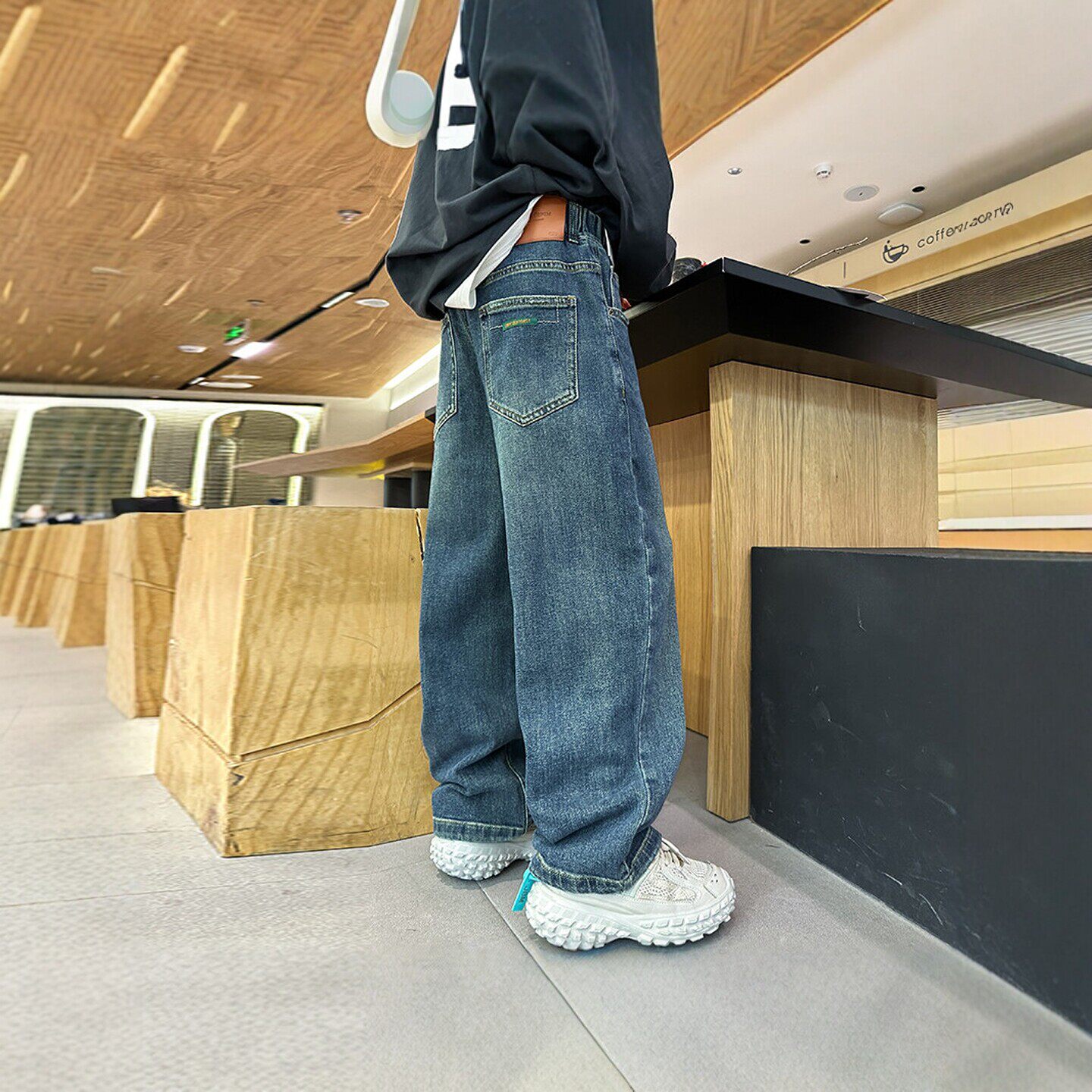 法国BADNUT男童裤子春秋2026新款儿童韩版潮流中大童直筒牛仔长裤