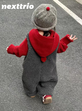 英国Next秋冬宝宝精灵帽毛衣圣诞红色针织衫男女童毛绒保暖连体裤