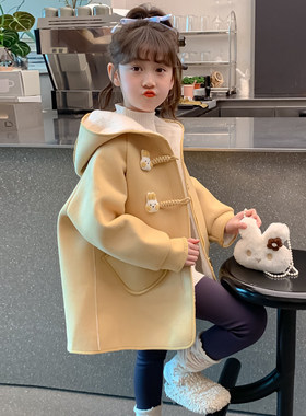 英国next ttat女童秋冬外套儿童女孩加绒加厚中长款卡通毛呢大衣