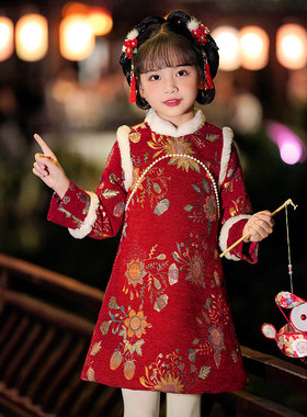 英国next ttat女童唐装拜年服儿童过年冬装旗袍新年衣服国风裙子