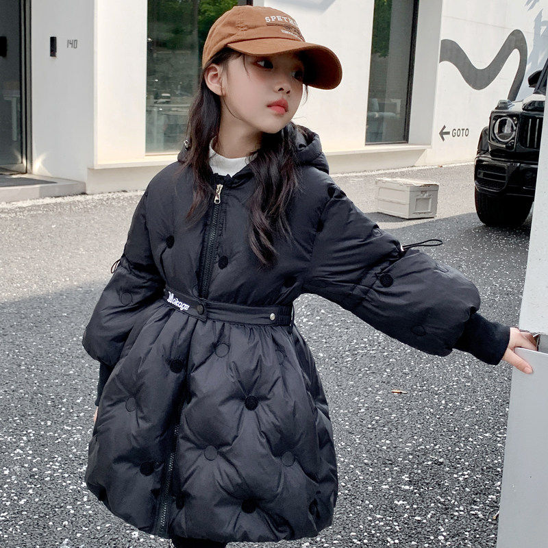 法国Fad Sincgo女童加厚羽绒服中长款收腰90白鸭绒2025新款外套冬