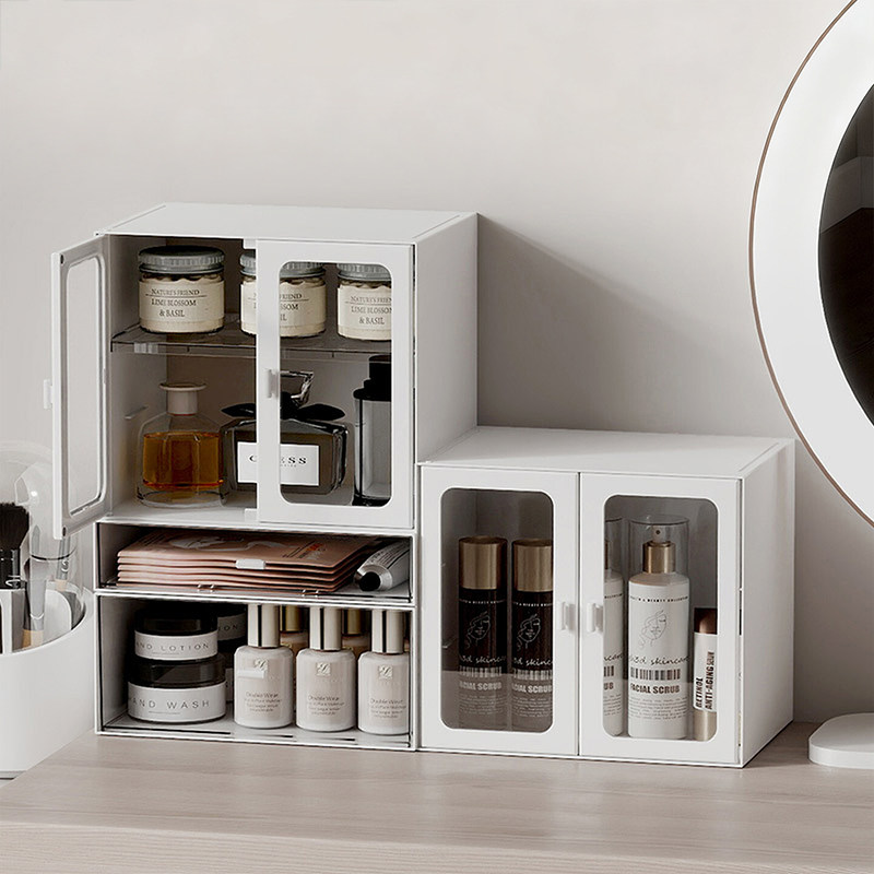 化妆品收纳盒新款桌面防尘护肤口红梳妆台网红抽屉式大容量置物架