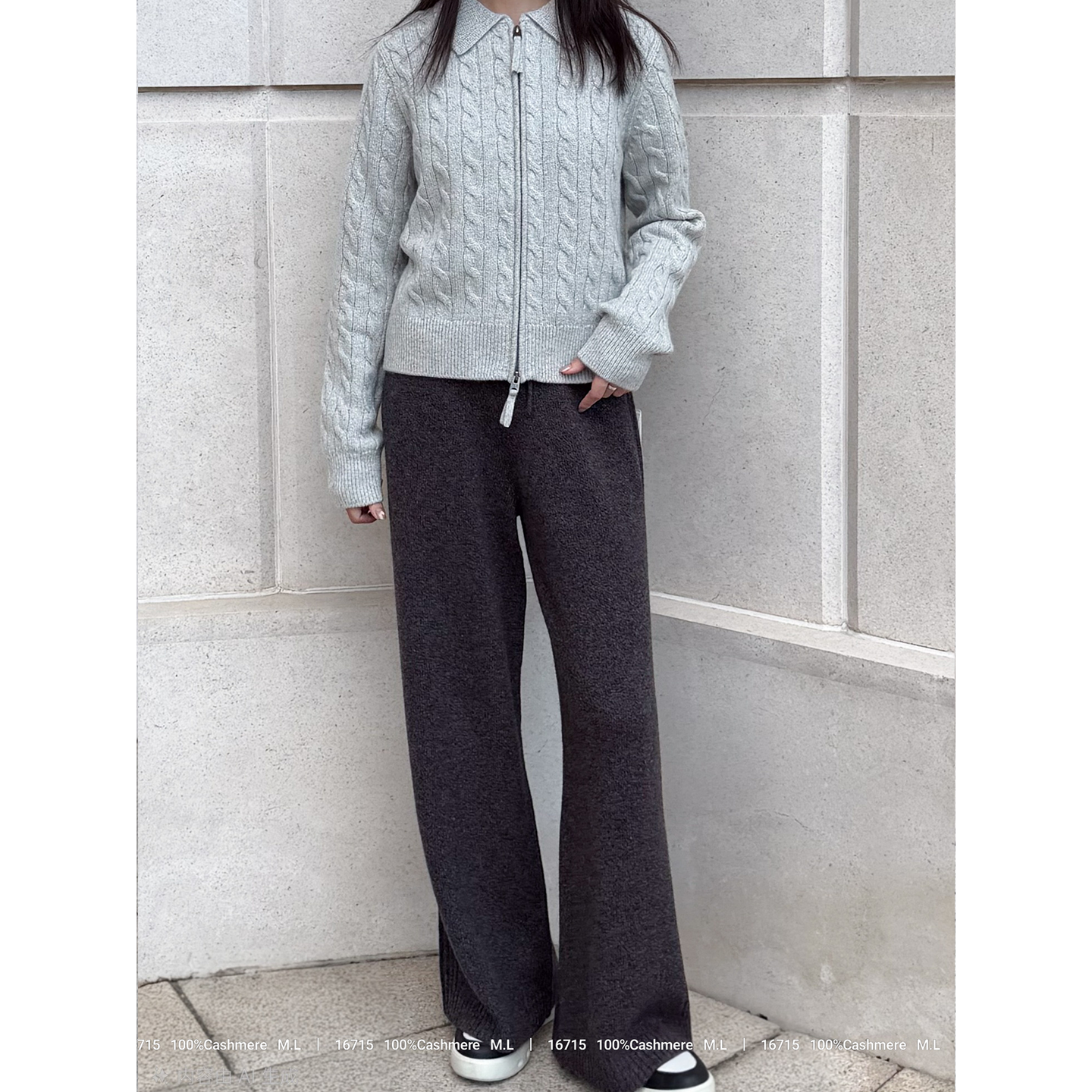 慵懒韩系J家3股26支山羊绒宽松显瘦百搭休闲阔腿裤16715