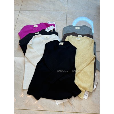 软糯山羊绒12针坑条J家通勤百搭简约圆领套头针织打底衫36721