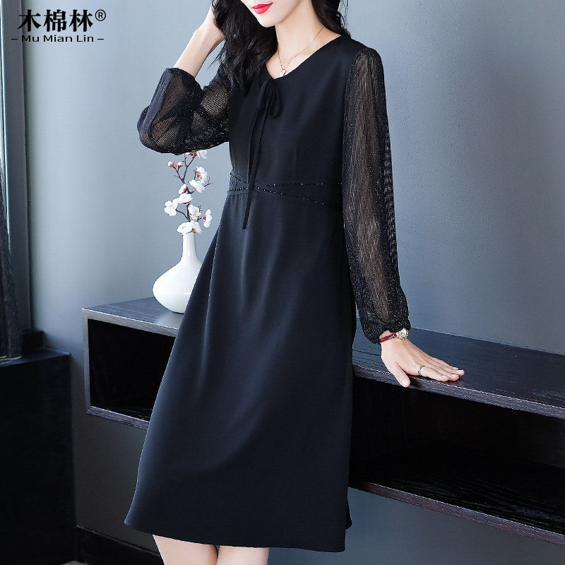 中长款洋气黑色裙子2025年春y秋新款胖mm加大码女装气质显瘦连衣