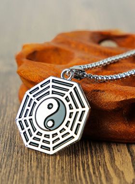 诸葛八卦小众太钢不掉色百搭太极图吊坠文艺小香风长款卫衣项链