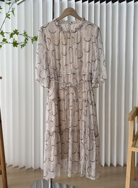 桑蚕丝  夏季新款时尚花边领印花真丝连衣裙1A4/85019