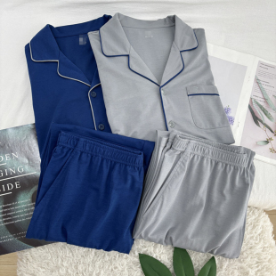 75613 74长绒棉老公款 夏季 新款 舒适翻领松紧腰家居服分开拍75614