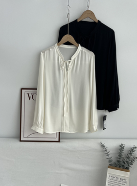 桑蚕丝  夏季新款时尚系带剪刀领简约套头真丝上衣37D4/75706