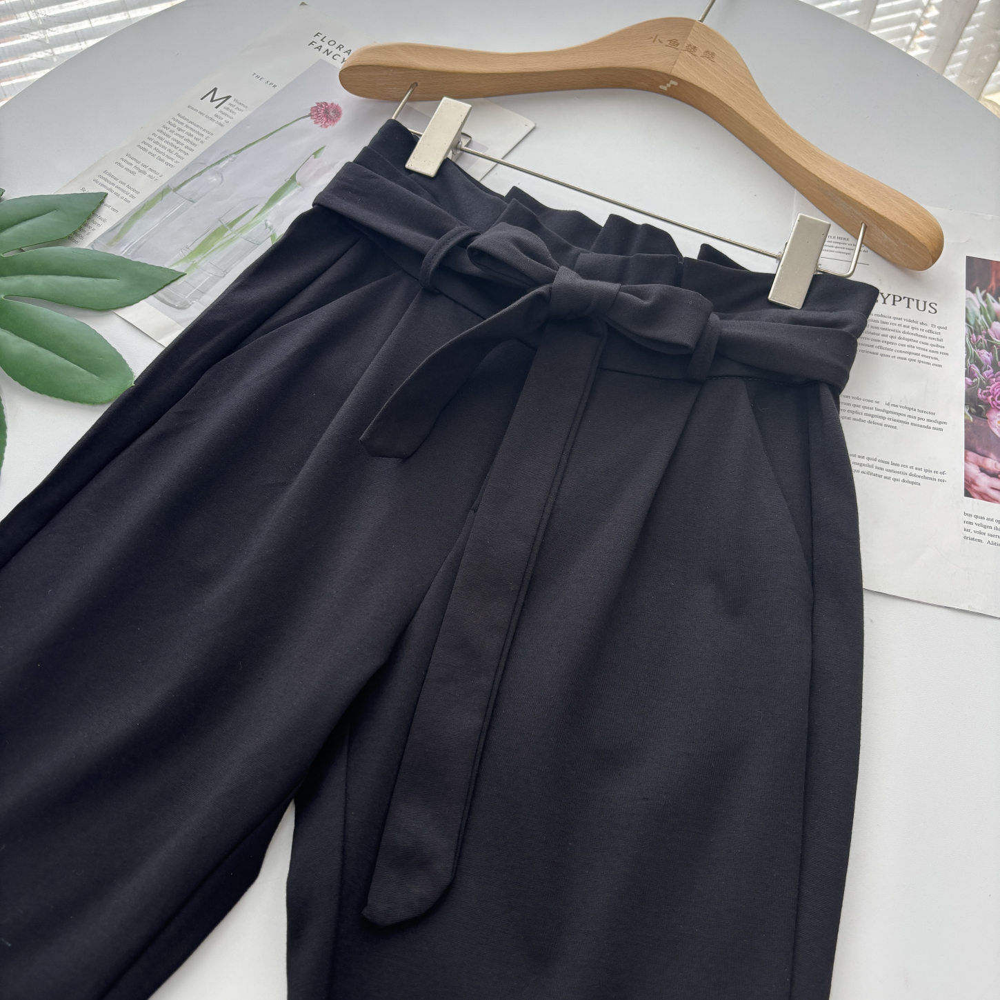 早秋新款时尚显瘦百搭花边腰带拉链款休闲直筒裤12C3/00076