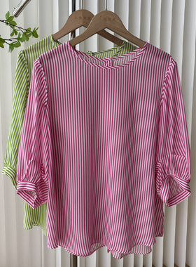 桑蚕丝 夏季新款小清新清凉透气条纹真丝双绉上衣12B2/75303