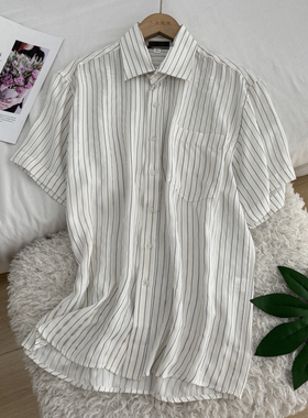桑蚕丝  老公款  夏季新款清爽感竖条纹单排扣衬衫13C3/75451